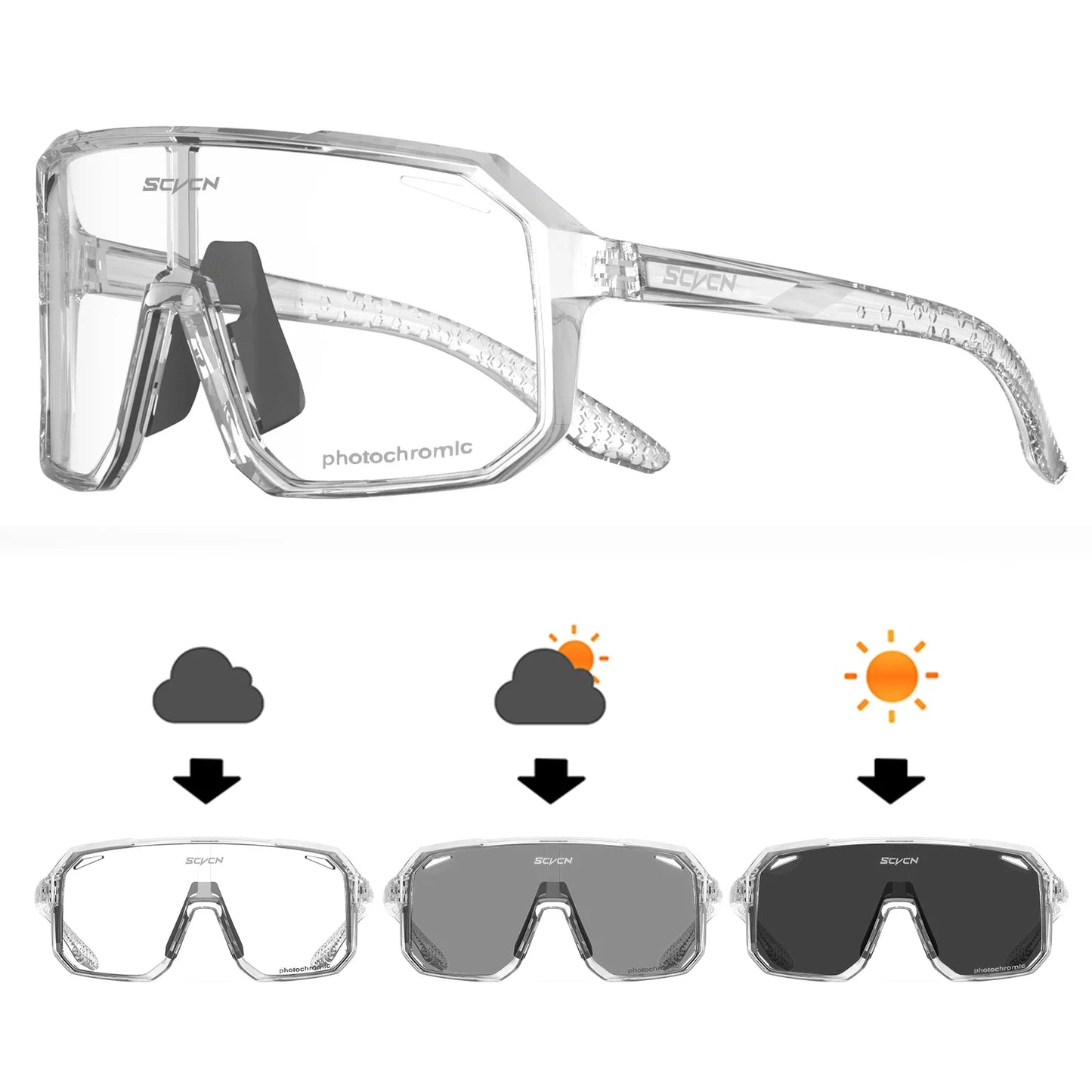 SCVCN Men Bike Photochromic Glasses Cycling Sunglasses for Women Sports Running MTB Biking Eyewear Road Mountain Bicycle Goggle