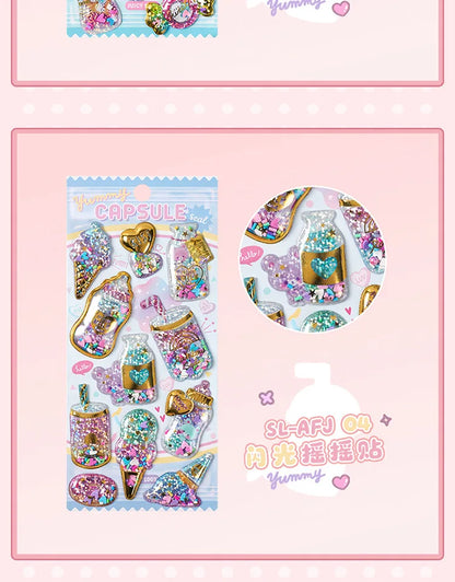 Kawaii Capsule Sparkling 3D Stickers Scrapbooking Diy Journal Stationery Sticker Cute Deco Art School Supplies