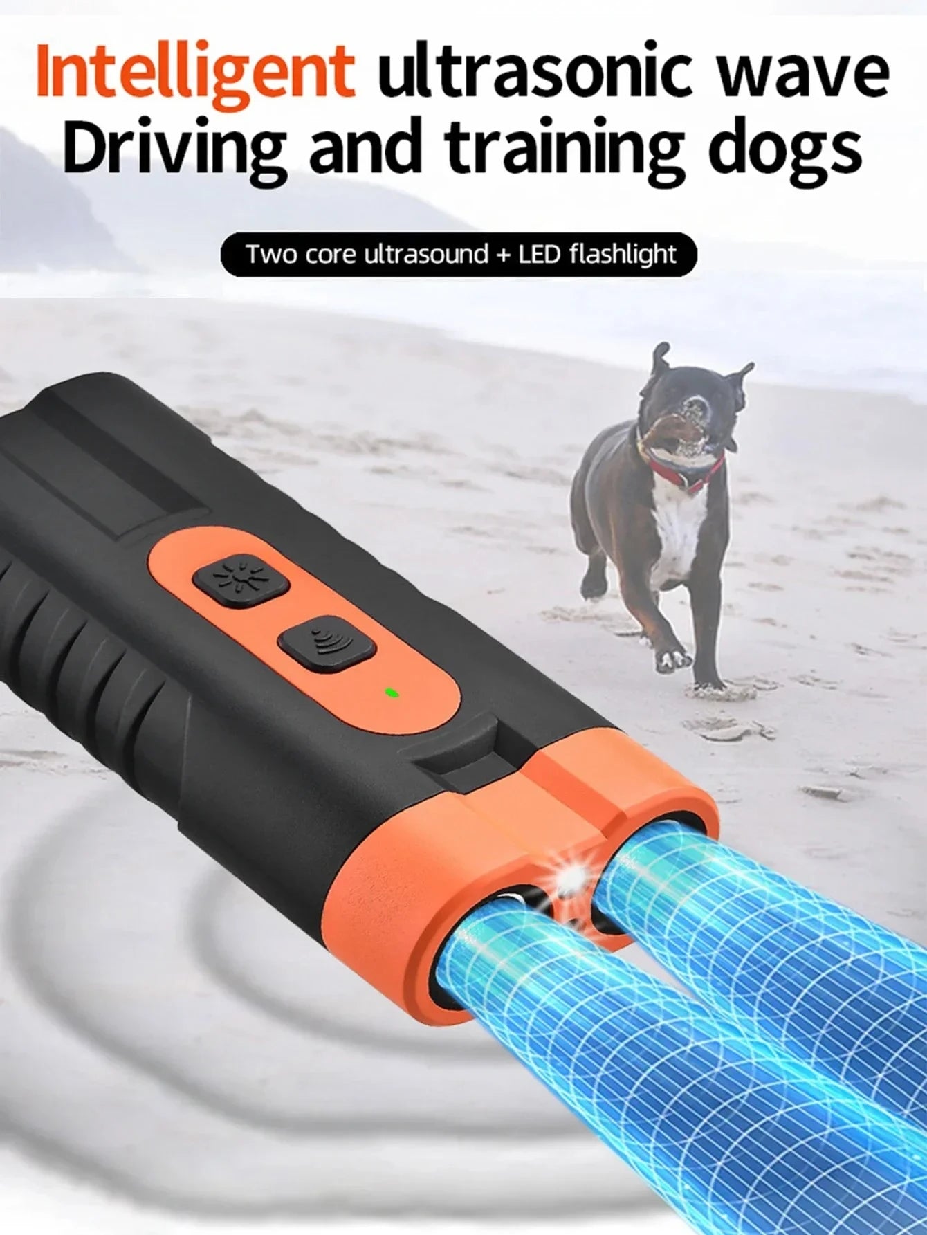 2025 Dual Head Ultrasonic Dog Repeller USB Rechargeable High-Power Anti-Bark Training Device with LED Flashlight