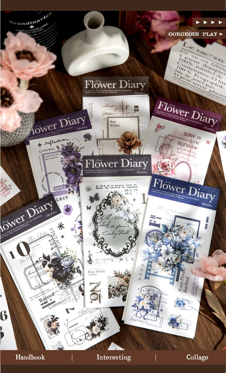 Journal GO 6pcs Flower Shadow Decorative Sticker Fresh Plant Flowers Collage Scrapbooking Label Diy Diary Journal Planner Label