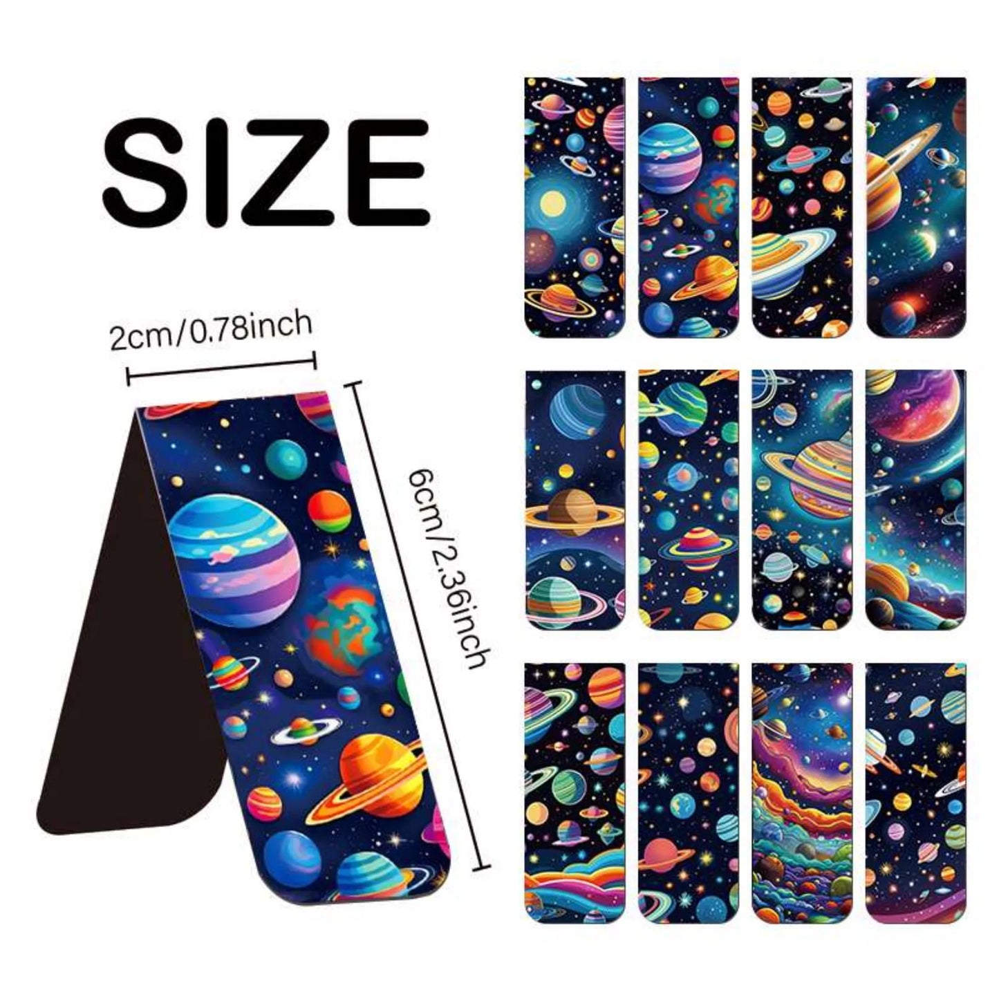 12pcs Space & Planet Themed Magnetic Bookmarks - Durable Paper Page Markers for Students, Teachers and Everyday Use