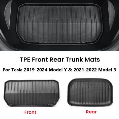 for Tesla Model 3 / Y Front Rear Trunk Mats Upgrade TPE Lower Storage Box Pads Protective Cover Cargo Liner Trunk Tray Floor Mat