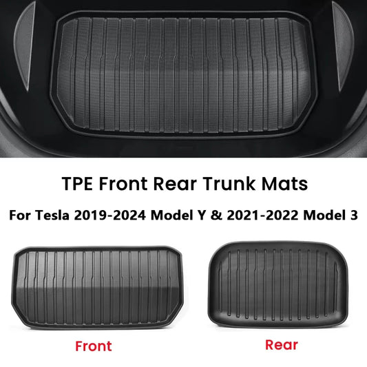 for Tesla Model 3 / Y Front Rear Trunk Mats Upgrade TPE Lower Storage Box Pads Protective Cover Cargo Liner Trunk Tray Floor Mat