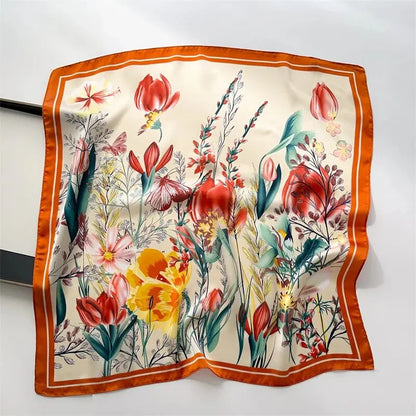Luxury Print imitation Silk Square Scarf Women Spring Neck Tie Shawl Wraps Female Hair Hand Wrist Headkercheif Hijab Bandana
