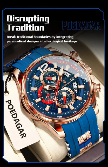 POEDAGAR Luxury Watch For Men Date Chronograph Luminous Waterproof Silicone Male Watch Fashion Sports Quartz Men's Watches Reloj