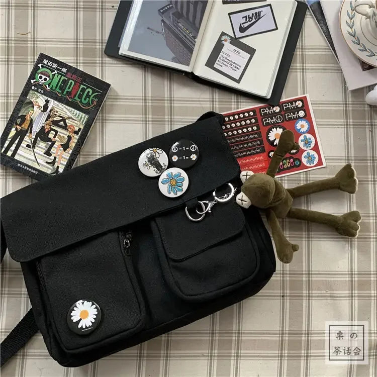 Ladies' Cute and Versatile Canvas Youth Fashion Shoulder Bag Student Large Capacity Crossbody Bag
