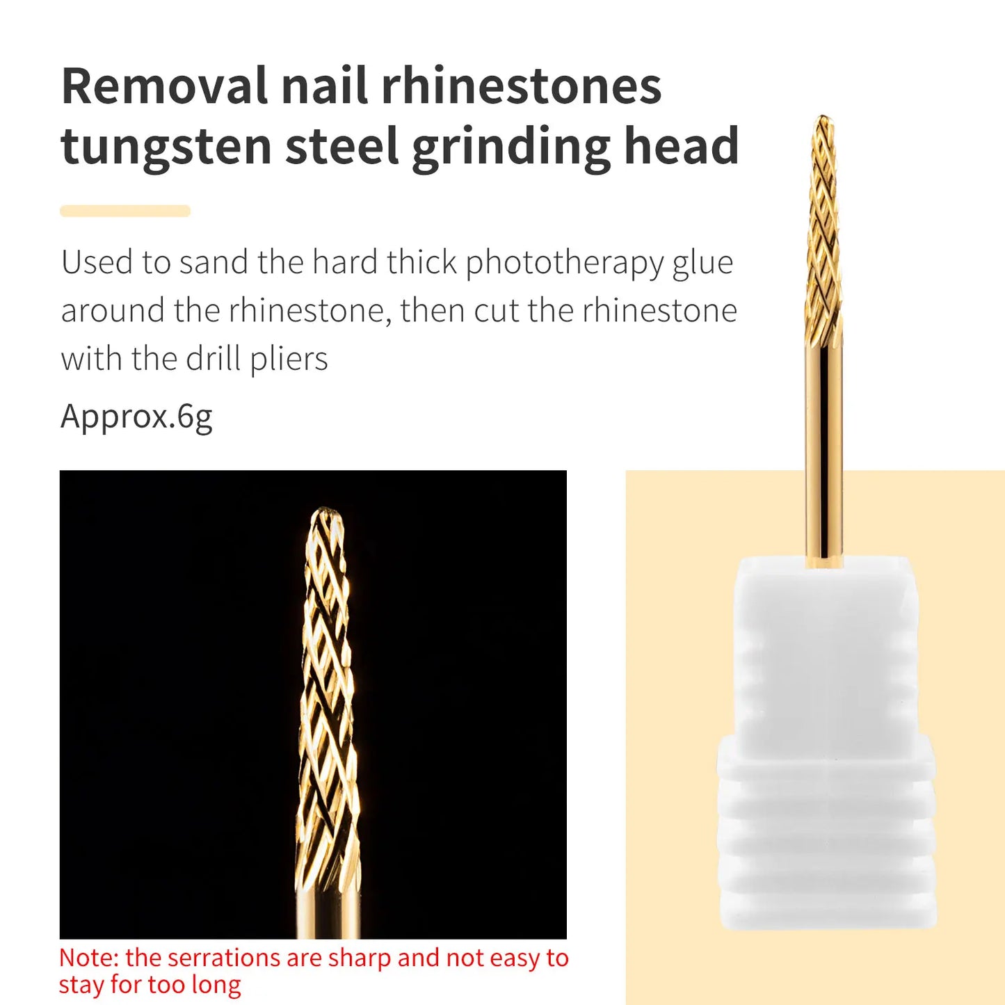 5 In 1 Tungsten Carbid Nail Drill Bits Milling Cutter For Remove Nail Polish UV Gel Tapered Safety End Cut Manicure Tools Golden