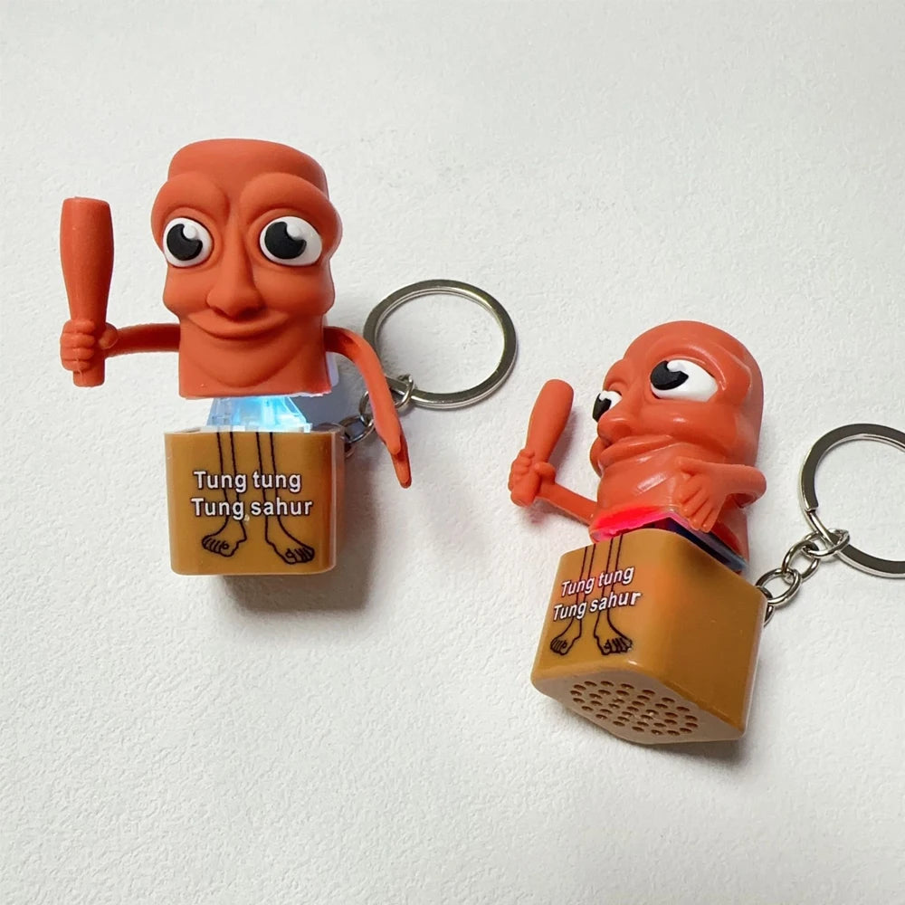 New Tralalero Tralala Tungtungtung Wooden Stick Man Button Keychain with Luminous Pendant - Anime Peripheral Decor Gift Toys