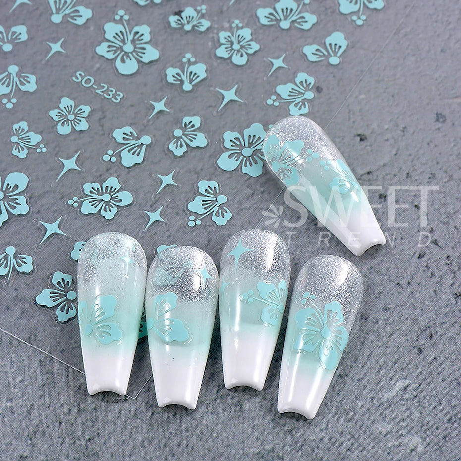 4pcs/set Hibiscus Flowers Nail Sticker Y2K Star Adhesive Nail Art Supplies Decal for Women Nail Supplies DIY Manicure Decoration