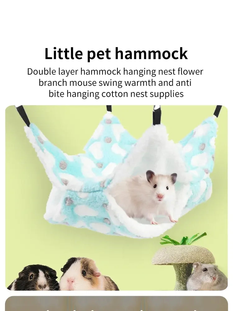 Hamster Hammock Small Pet Hanging Bed Double Warm Thickened Honeybug Flying Squirrel Guinea Pig Hammock Pet Cage Accessories