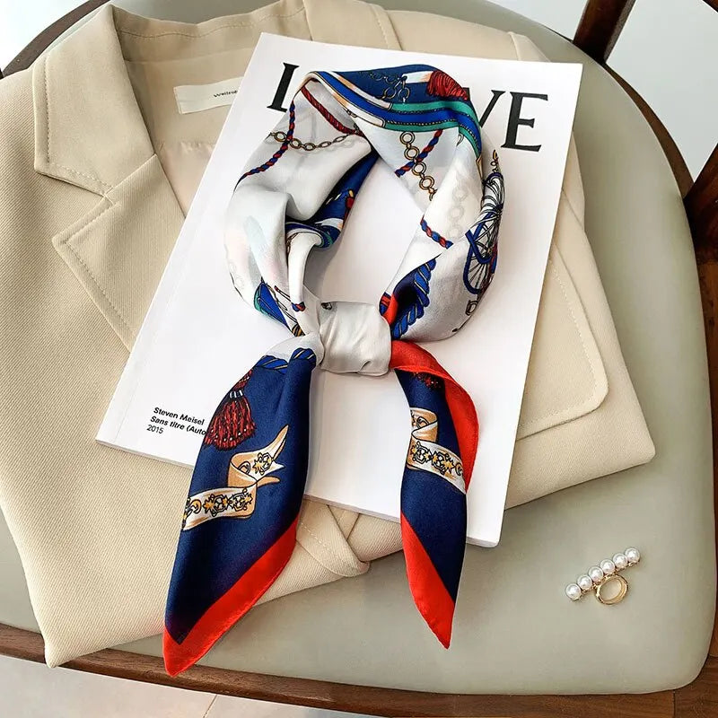 Luxury Print imitation Silk Square Scarf Women Spring Neck Tie Shawl Wraps Female Hair Hand Wrist Headkercheif Hijab Bandana