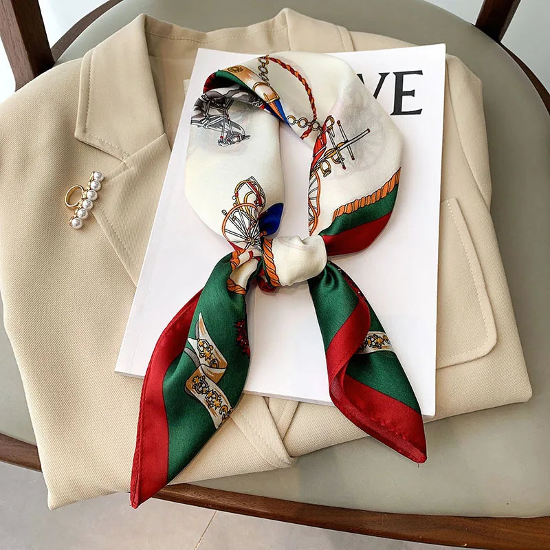 Luxury Print imitation Silk Square Scarf Women Spring Neck Tie Shawl Wraps Female Hair Hand Wrist Headkercheif Hijab Bandana