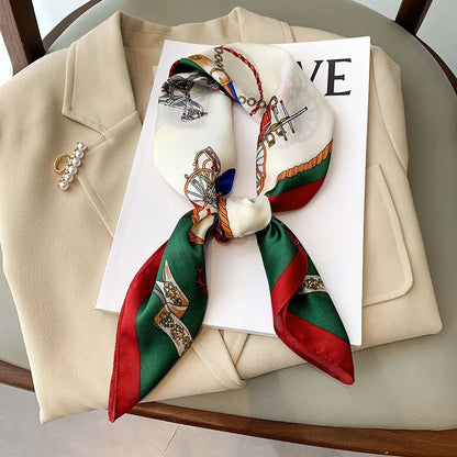 Luxury Print imitation Silk Square Scarf Women Spring Neck Tie Shawl Wraps Female Hair Hand Wrist Headkercheif Hijab Bandana