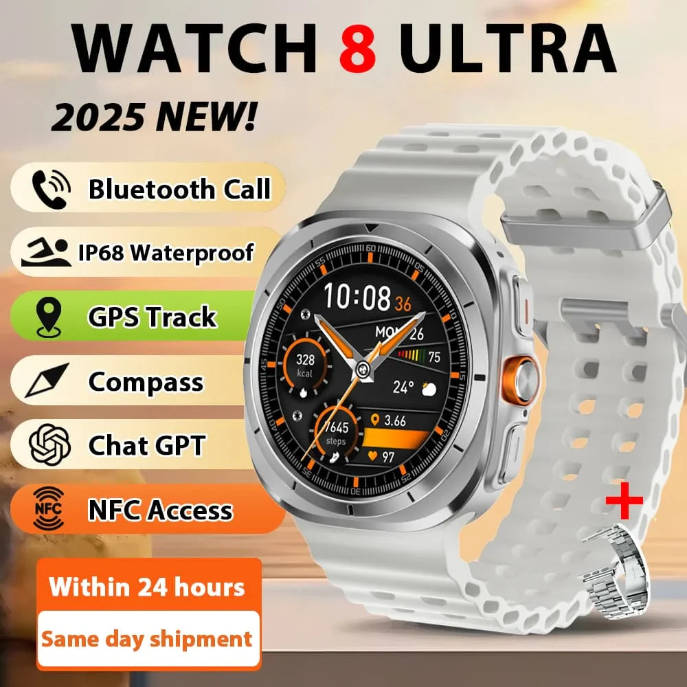Smart Watch 8 Ultra 2025 Color Matching GPS Compass Smart Watch BT call NFC IP68 Waterproof 4GB Health monitoring Reduction 100%