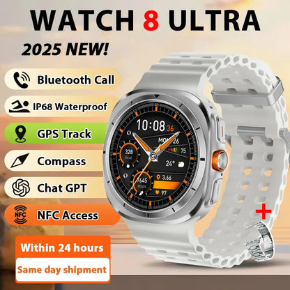 Smart Watch 8 Ultra 2025 Color Matching GPS Compass Smart Watch BT call NFC IP68 Waterproof 4GB Health monitoring Reduction 100%