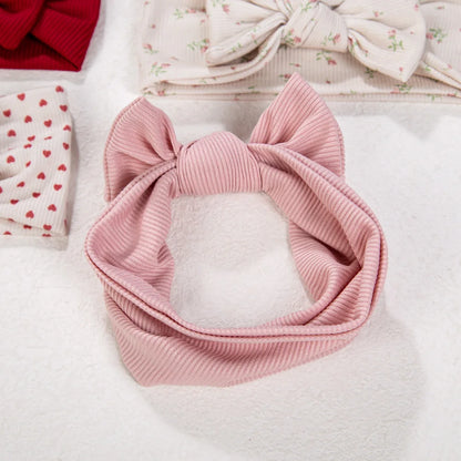 3Pcs/lot Ins Ribbed Baby Girls Headbands Floral Red Heart Dasiy Print Bows Elastic Hair Bands Toddler Vintage Hair Accessories