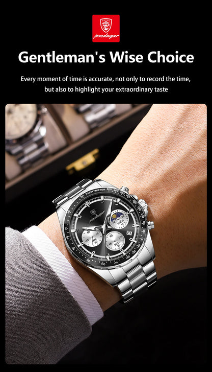 POEDAGAR Business Brand Man Wristwatch Waterproof Stainless Steel Luminous Men Watch Chronograph Date Men's Quartz Watches Reloj