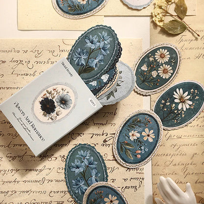 Mr. Paper 45pcs Serene Florals Sticker Pack - Boxed Flower Theme Collection, DIY Journal Collage Decor Set, Literary Stationery