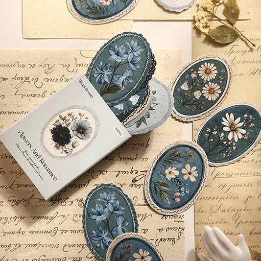 Mr. Paper 45pcs Serene Florals Sticker Pack - Boxed Flower Theme Collection, DIY Journal Collage Decor Set, Literary Stationery