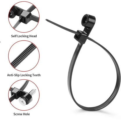 500/100PCS Screw Hole Cable Ties Reusable Fixed Nylon Cable Ties Self-locking Cord Ties Straps Fastening Loop Office Organizer