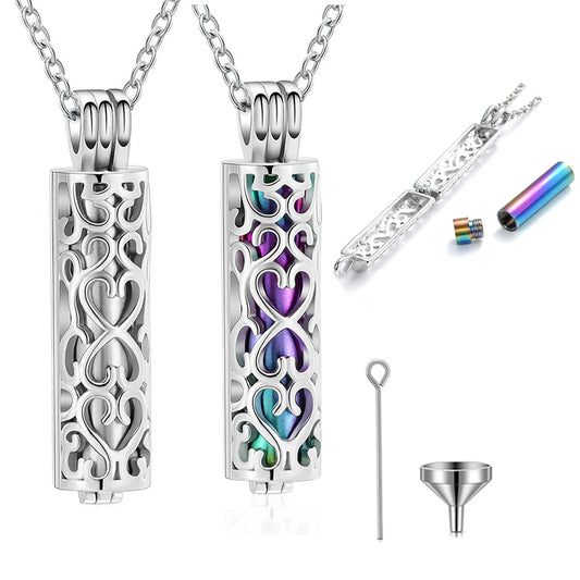 Hollow Cylinder Vial Urn Necklace for Ashes for Women Men Cremation Jewelry Keepsake Memorial Human Pet Ashes Pendant