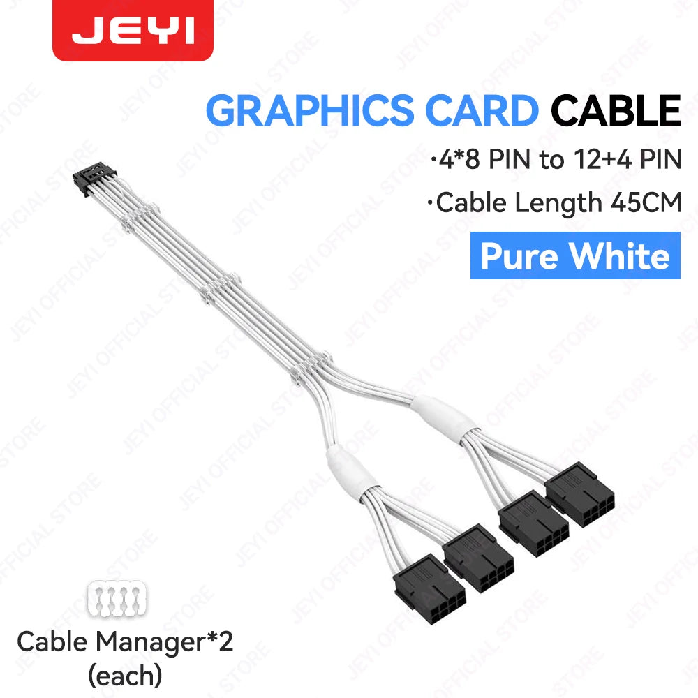JEYI PSU Extension Cable Kit-24Pin ATX + 8Pin EPS + 6+2Pin PCIe,18AWG Sleeved with Combs,Fit Universal Case Compatibility