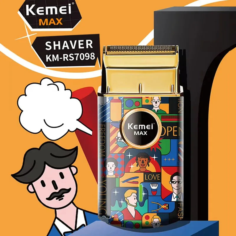 Kemei KM-RS7098 Rechargeable Electric Shaver Portable Single Blade Beard Trimmer Fashion Random Graffiti Shaving Machine