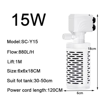 3 in 1 Aquarium Filter Pump Silent Fish Tank Submersible Air Oxygen Aerator Aquarium Air Pump Water Changer Pump Wave Maker 220v