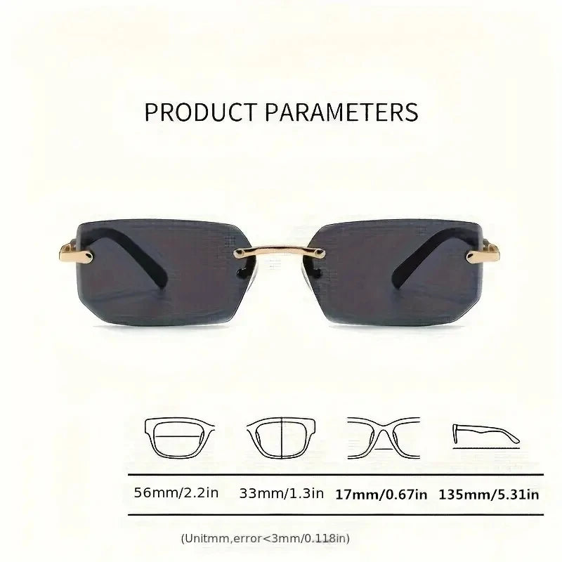 Rimless Sunglasses Rectangle Fashion Popular Women Men Shades Small Square Sun Glasses For Female male Summer Traveling Oculos
