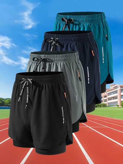 Summer Men Running Shorts Fitness Gym Training 2 in 1 Sports Shorts Quick Dry WorkoutJogging Double Deck Shorts