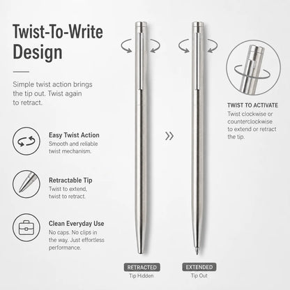 5/10/20Pcs Stainless Steel Ballpoint Pens, Silver Metal Medium Nib Smooth Twist Writing Pens for Office School