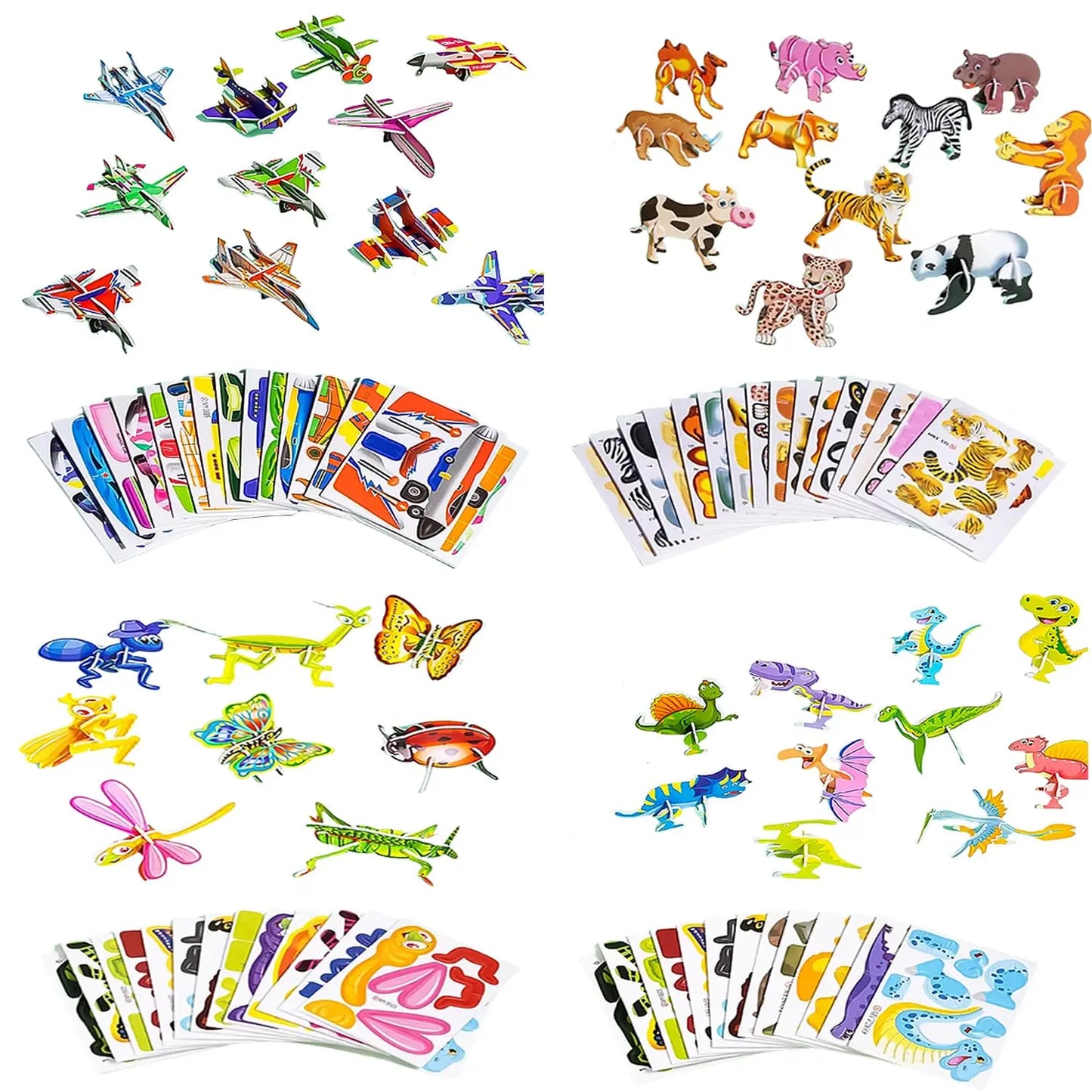 30pcs/set 3D Cartoon Puzzles Educational Toys Insect, Dinosaur, Animal, and Vehicle Themes 3D DIY Cardboard Puzzles
