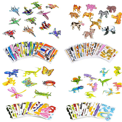 30pcs/set 3D Cartoon Puzzles Educational Toys Insect, Dinosaur, Animal, and Vehicle Themes 3D DIY Cardboard Puzzles