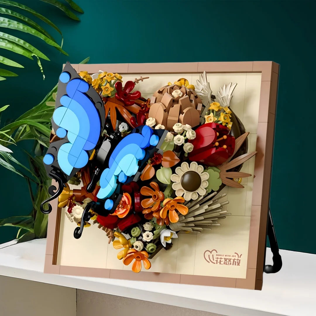 KNEW BUILT Innovative Building Block Flower 3D Photo Frame Ornament-Ideal DIY Decor,Gift for Girl,Wall Hanging & Educational Toy