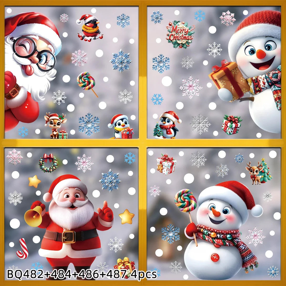 2025 Christmas Static Window Clings - Gingerbread Man Snowman Snowflake & Santa Claus Decals for Xmas Holiday Party Decorations