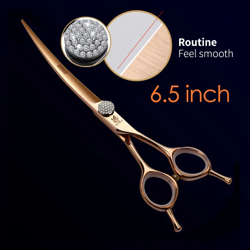 Fenice Professional 6.25/6.75 Inch Pet Curved Grooming Scissors serrated blade with saw Pet Scissors Shears for Dogs Cats JP440C