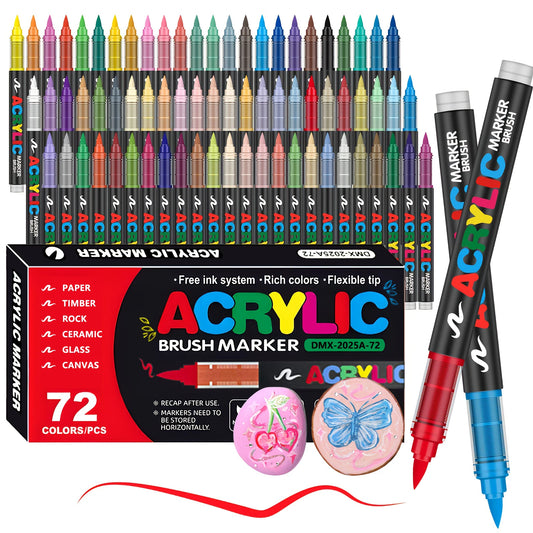 Acrylic  Markers Brush Tip Paint Marker 12-72 Colors Acrylic Paint Pen for Rock Canvas Wood Ceramic Adult Coloring DIY Crafts