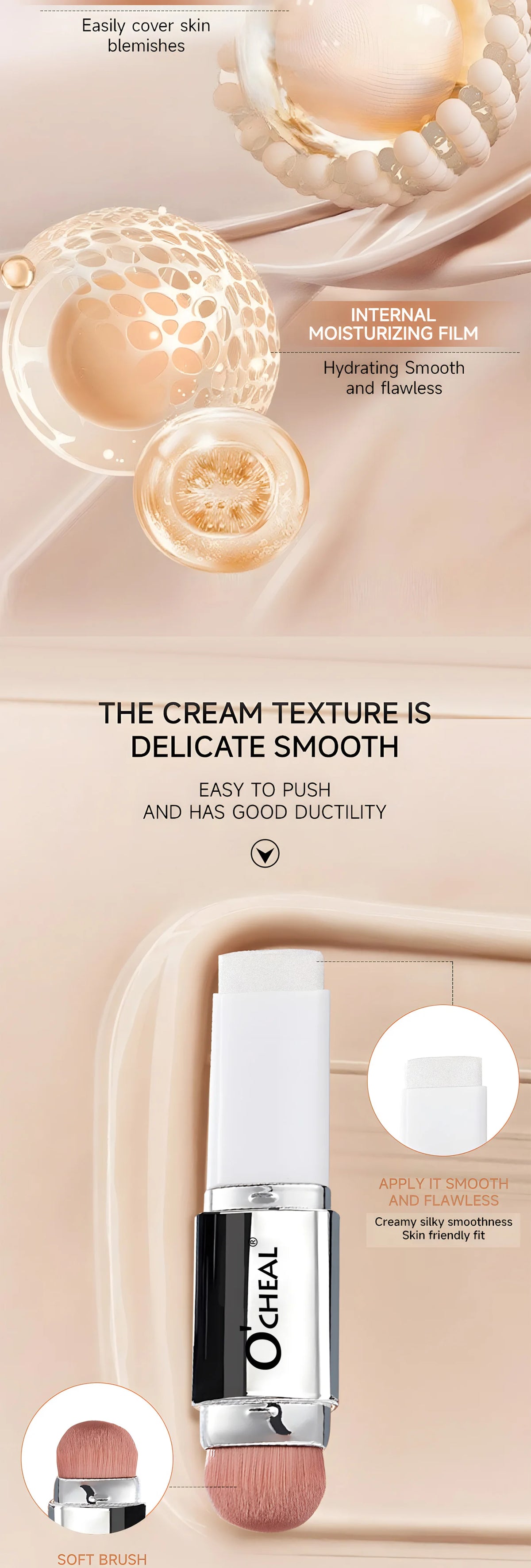 O'CHEAL Temperature Changing Foundation Stick Facial Coverage Blemishes Pores Double-Headed Face Matte Makeup Foundation Cream
