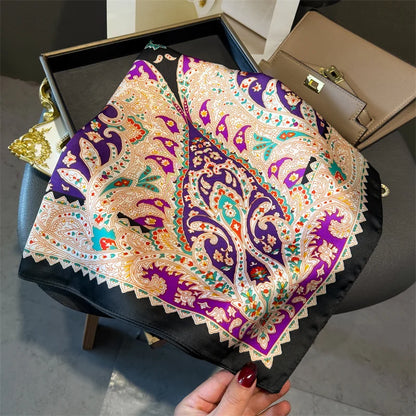 Luxury 2024 Silk Print Hair Scarf Women Floral Kerchief Neck Tie Hand Wrist Foulard Shawl Wraps Head Hijab Bandana Echarpe