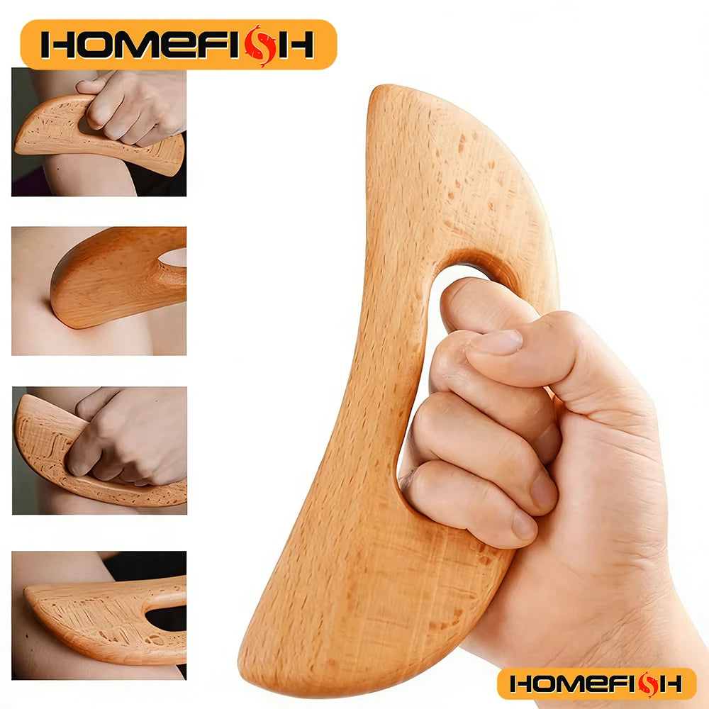 Wooden scraping therapy tools, scraping massage board, wooden half-moon-shaped scraping tools, body massage