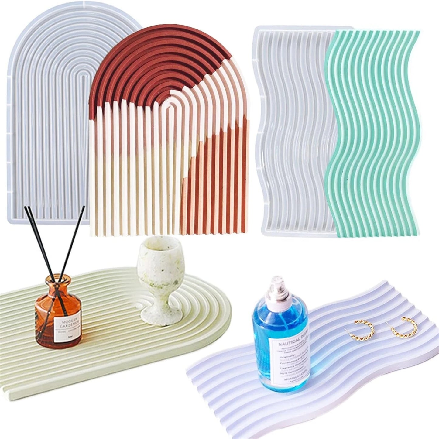 Geometric Tray Resin Mold Epoxy Resin Wave Shaped Silicone Molds for Cup Mat Holder DIY Home Decor Gypsum Ornaments Making Mould