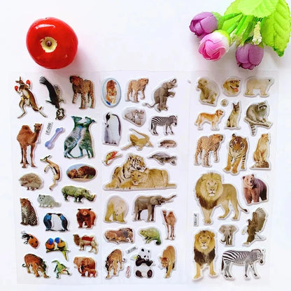 10 Sheets 3D Puffy Stickers Animals Bulk Stickers Scrapbook Decoration Birthday New Year Christmas Gifts for Kids Boys Girls