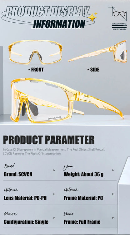 SCVCN Photochromic Cycling Glasses Hiking Drive Bicycle Sports Sunglasses Outdoor Running Sunglasses Men MTB Road Bike Glasses
