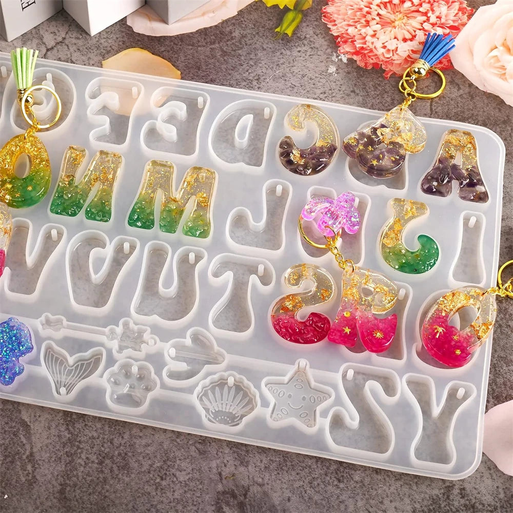 Alphabet Silicone Mold for Epoxy Resin Kit Mixed Style Letters Resin Casting Mold Set DIY Keychain Pendant Jewelry Making Tools