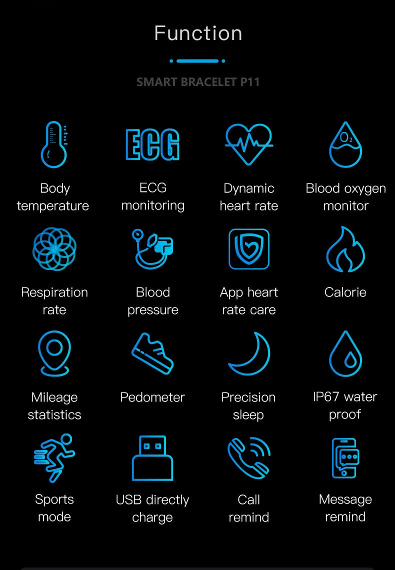 ECG+PPG Smart Wristband Fitness Tracker for Women Men Calorie Blood Pressure Waterproof Sport Smartband Health Smartwatch