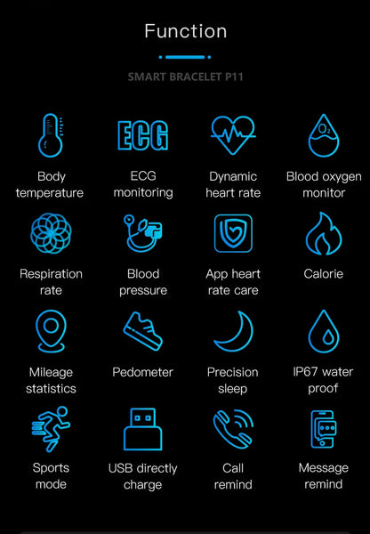 ECG+PPG Smart Wristband Fitness Tracker for Women Men Calorie Blood Pressure Waterproof Sport Smartband Health Smartwatch