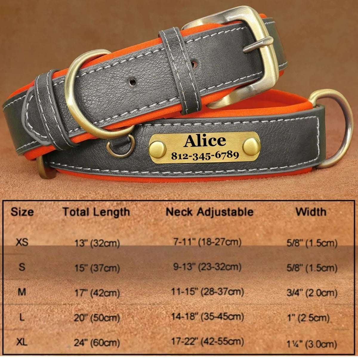 Customizable Leather Dog Collars Personalized Engraved Nameplate, Soft Padded Collar with Custom ID Tag, Adjustable for All Pet