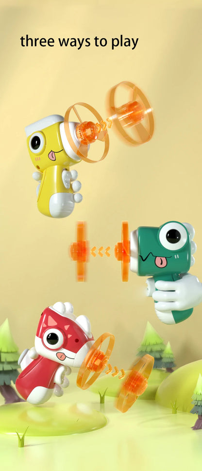 Children Saucer Launcher Pistol Outdoor Spinning Top Dinosaur Gun Toys Flying Disc Bamboo Dragonfly Ejection Luminous Gyroscope