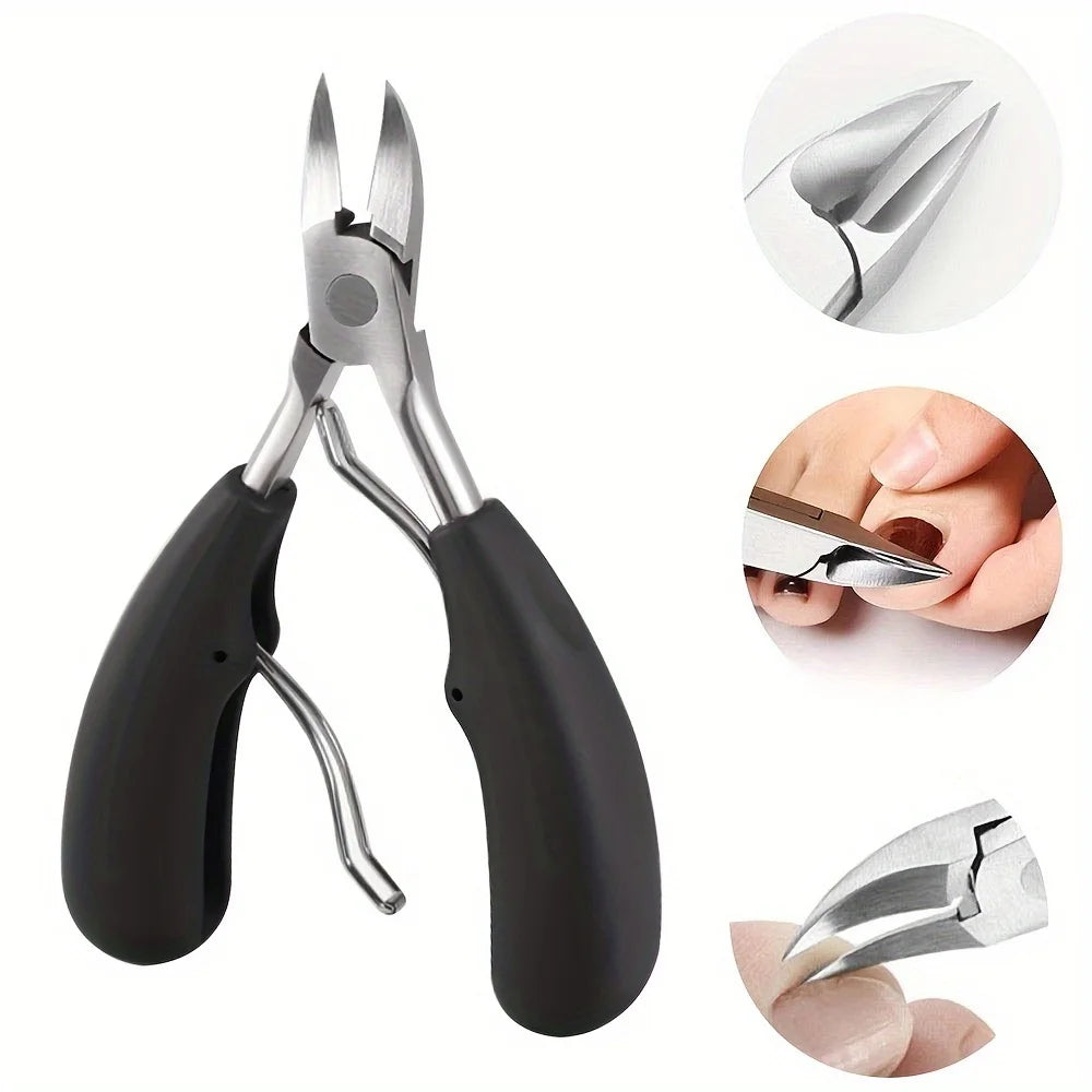 5pc Modern Stainless Steel Toenail Clippers Set with Ergonomic Handle,Includes Wide Mouth Angled Scissors,Nail File Cuticle Tool