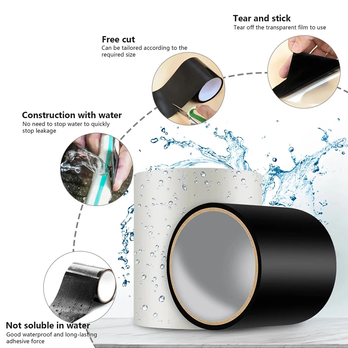 Strong Leak Sealing Tape, High Strength Toughness Swimming Ring Tent Quick Repair Of Water Pipes Self Adhesive Waterproof Tape